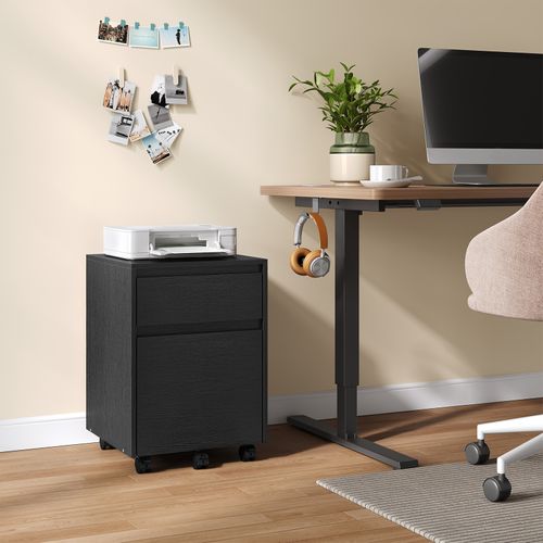 Caisson Bureau Avec 2 Tiroirs, Meuble Rangement Sur Roulettes, En Bois D'ingénierie Pb, 40x40x56cm