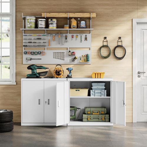 Caisson Bureau,armoire Bureau Métallique,Verrouillable,Avec Étagère Réglable,Meuble Rangement,Blanc