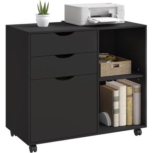 Caisson De Bureau Avec 3 Tiroirs+2 Compartiments Ouverts,en Bois D'ingénierie,80x39,5x69,5cm,noir