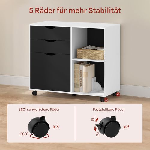 Caisson De Bureau Avec 3 Tiroirs Et 2 Compartiments,en Bois D'ingénierie,80x39,5x69,5cm,blanc+noir