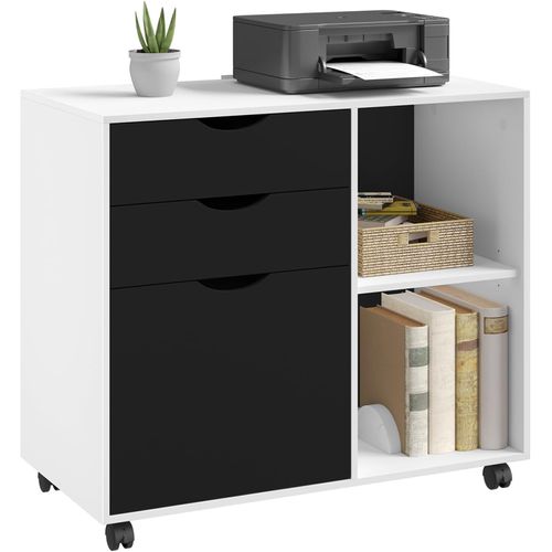 Caisson De Bureau Avec 3 Tiroirs Et 2 Compartiments,en Bois D'ingénierie,80x39,5x69,5cm,blanc+noir