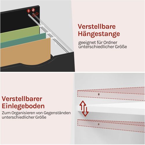 Caisson De Bureau Avec 3 Tiroirs Et 2 Compartiments,en Bois D'ingénierie,80x39,5x69,5cm,blanc+noir