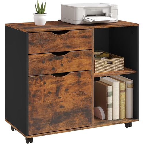 Caisson Bureau Avec 3 Tiroirs+2 Compartiments,en Bois D'ingénierie,80x39,5x69,5cm,marron Rustique