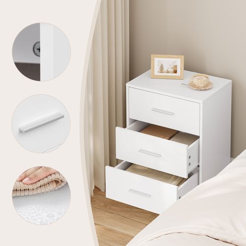Lot De 2 Tables De Chevet,tables De Nuit,commodes à 3 Tiroirs,en Bois D'ingénierie,blanc,39x28x54cm