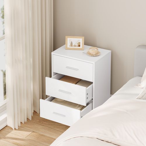 Lot De 2 Tables De Chevet,tables De Nuit,commodes à 3 Tiroirs,en Bois D'ingénierie,blanc,39x28x54cm