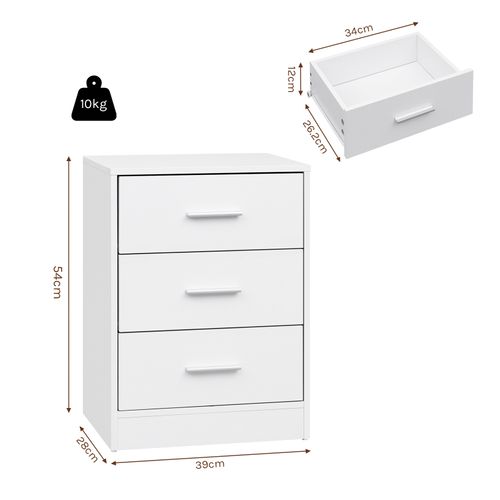 Lot De 2 Tables De Chevet,tables De Nuit,commodes à 3 Tiroirs,en Bois D'ingénierie,blanc,39x28x54cm