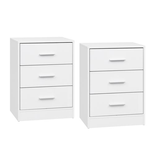 Lot De 2 Tables De Chevet,tables De Nuit,commodes à 3 Tiroirs,en Bois D'ingénierie,blanc,39x28x54cm