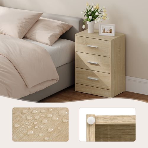 Lot De 2 Tables De Chevet, Commodes à 3 Tiroirs, En Bois D'ingénierie, Chêne Clair, 39x28x54cm