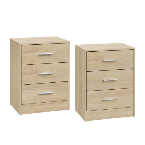 Lot De 2 Tables De Chevet, Commodes à 3 Tiroirs, En Bois D'ingénierie, Chêne Clair, 39x28x54cm