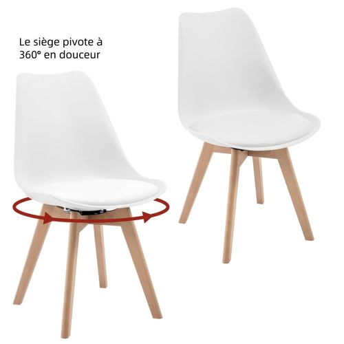 Lot De 2 Chaise Pivotante Salle à Manger, Scandinave,chaise De Cuisine, Siège Rembourré,en Pu,blanc