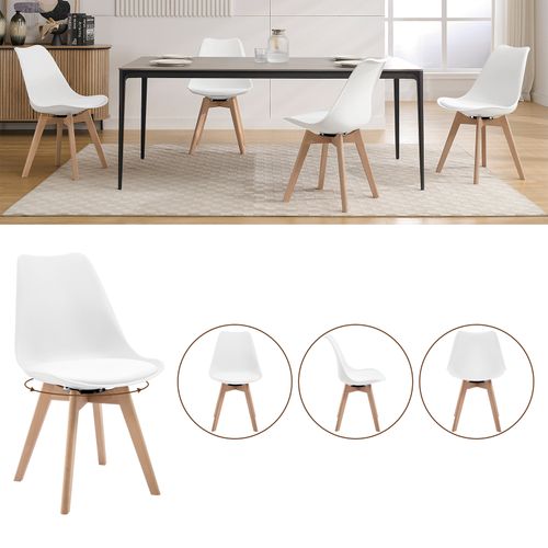 Lot De 2 Chaise Pivotante Salle à Manger, Scandinave,chaise De Cuisine, Siège Rembourré,en Pu,blanc