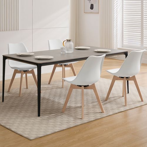 Lot De 4 Chaise Pivotante Salle à Manger, Scandinave,chaise De Cuisine, Siège Rembourré,en Pu,blanc