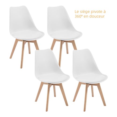 Lot De 4 Chaise Pivotante Salle à Manger, Scandinave,chaise De Cuisine, Siège Rembourré,en Pu,blanc