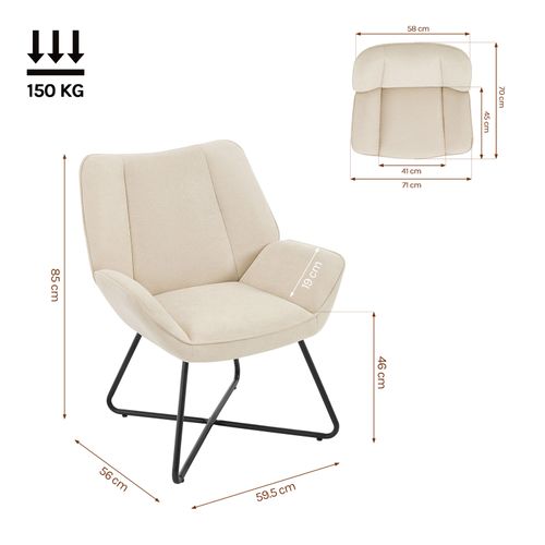 Fauteuil Relax, Fauteuil Salon Rembourré, Fauteuil Scandinave, Pieds En Métal, En Lin, Beige
