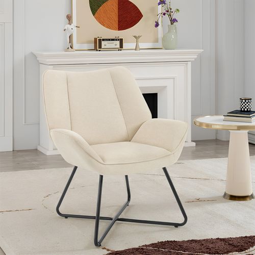 Fauteuil Relax, Fauteuil Salon Rembourré, Fauteuil Scandinave, Pieds En Métal, En Lin, Beige