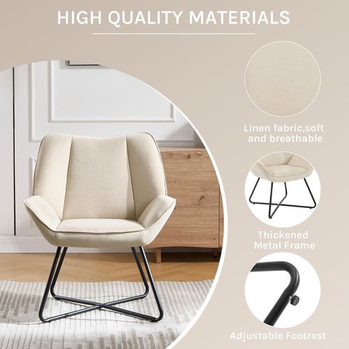 Fauteuil Relax, Fauteuil Salon Rembourré, Fauteuil Scandinave, Pieds En Métal, En Lin, Beige