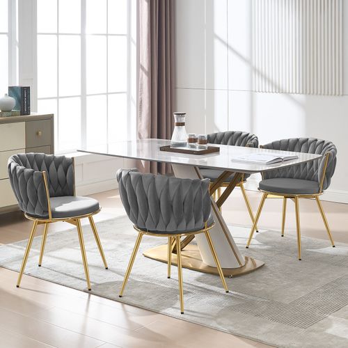 Lot De 4 Chaises Salle à Manger, Pivotante, Rembourrées En Vélours, Dossier Tissé, Gris Foncé