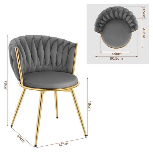 Lot De 4 Chaises Salle à Manger, Pivotante, Rembourrées En Vélours, Dossier Tissé, Gris Foncé