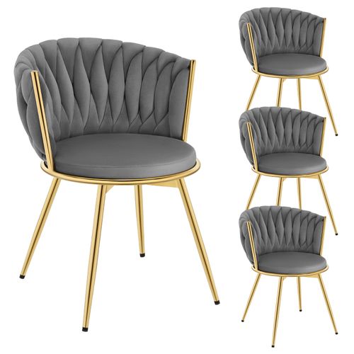 Lot De 4 Chaises Salle à Manger, Pivotante, Rembourrées En Vélours, Dossier Tissé, Gris Foncé