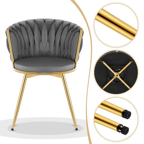 Lot De 4 Chaises Salle à Manger, Pivotante, Rembourrées En Vélours, Dossier Tissé, Gris Foncé