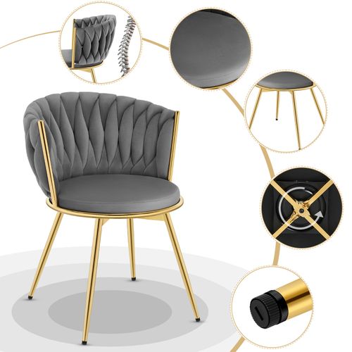 Lot De 6 Chaises Salle à Manger, Pivotante, Rembourrées En Vélours, Dossier Tissé, Gris Foncé