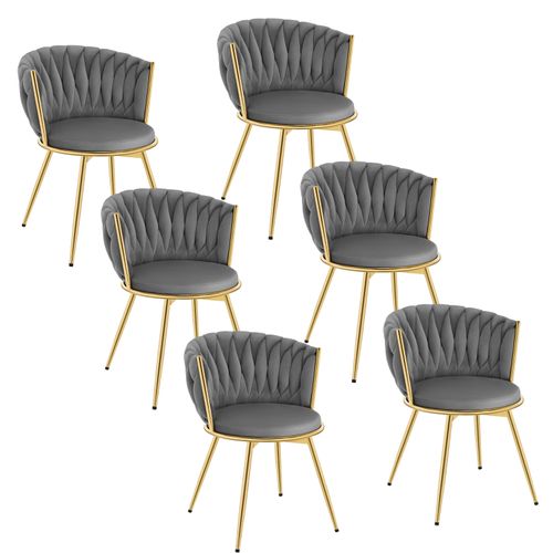 Lot De 6 Chaises Salle à Manger, Pivotante, Rembourrées En Vélours, Dossier Tissé, Gris Foncé