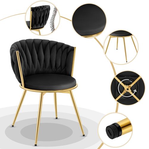 Lot De 2 Chaises Salle à Manger,pivotante,rembourrées En Vélours,dossier Tissé,pieds En Métal,noir