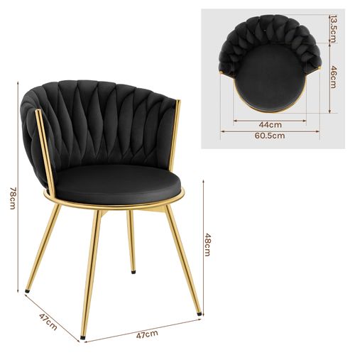 Lot De 2 Chaises Salle à Manger,pivotante,rembourrées En Vélours,dossier Tissé,pieds En Métal,noir