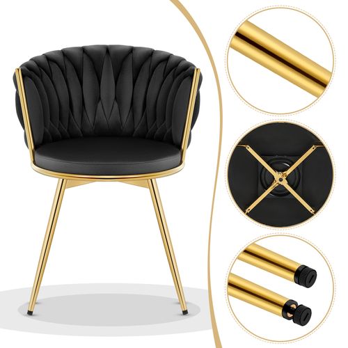 Lot De 4 Chaises Salle à Manger,Pivotante,Rembourrées En Vélours,Dossier Tissé,Pieds En Métal,Noir