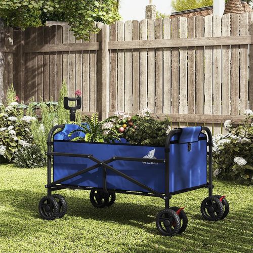 Chariot De Jardin Pliable, Chariot à Roulettes Pour Camping, Plage, En Tissu Oxford+métal, Bleu