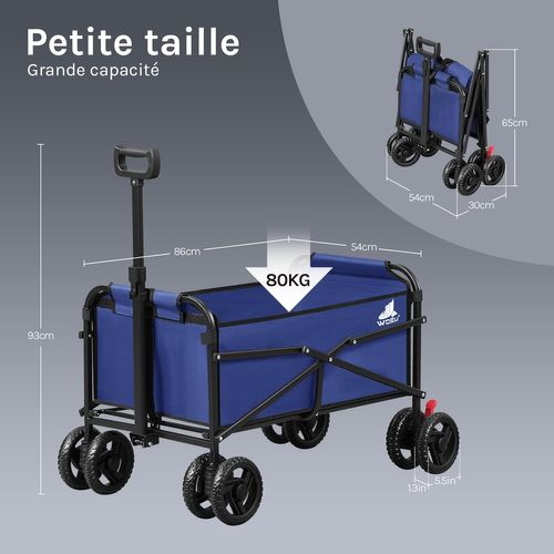 Chariot De Jardin Pliable, Chariot à Roulettes Pour Camping, Plage, En Tissu Oxford+métal, Bleu