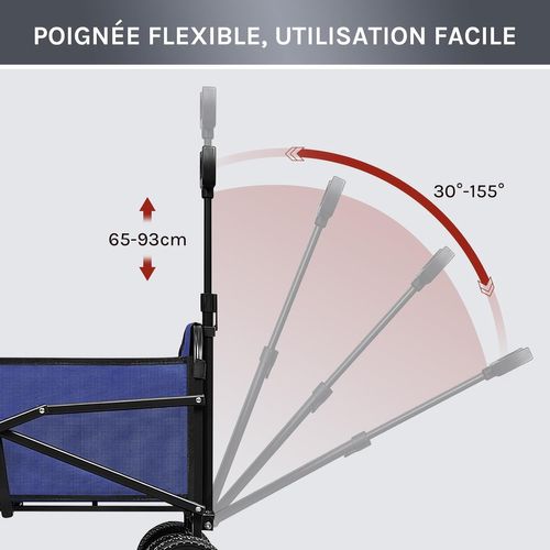 Chariot De Jardin Pliable, Chariot à Roulettes Pour Camping, Plage, En Tissu Oxford+métal, Bleu