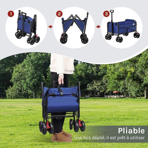 Chariot De Jardin Pliable, Chariot à Roulettes Pour Camping, Plage, En Tissu Oxford+métal, Bleu