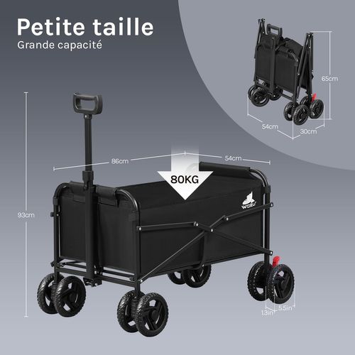 Chariot De Jardin Pliable, Chariot à Roulettes Pour Camping, Plage, En Tissu Oxford+métal, Noir