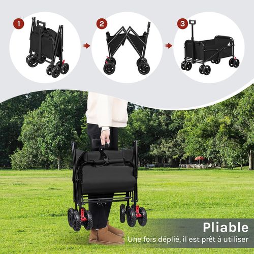 Chariot De Jardin Pliable, Chariot à Roulettes Pour Camping, Plage, En Tissu Oxford+métal, Noir