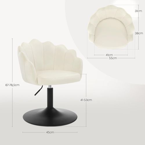 Chaise De Coiffeuse, Fauteuil Pivotant En Velours, Réglable En Hauteur, Dossier Pétale, Crème