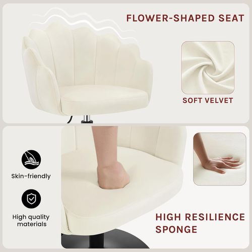 Chaise De Coiffeuse, Fauteuil Pivotant En Velours, Réglable En Hauteur, Dossier Pétale, Crème