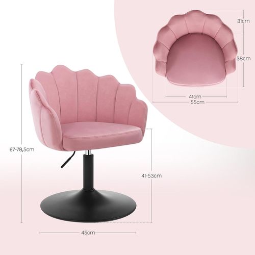 Chaise De Coiffeuse, Fauteuil Pivotant En Velours, Réglable En Hauteur, Dossier Pétale, Rose