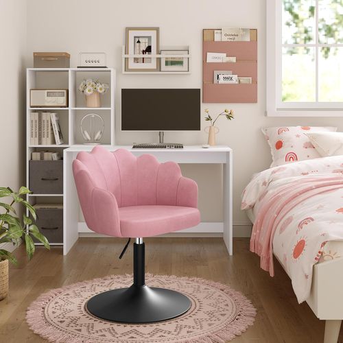 Chaise De Coiffeuse, Fauteuil Pivotant En Velours, Réglable En Hauteur, Dossier Pétale, Rose