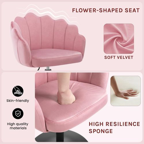 Chaise De Coiffeuse, Fauteuil Pivotant En Velours, Réglable En Hauteur, Dossier Pétale, Rose
