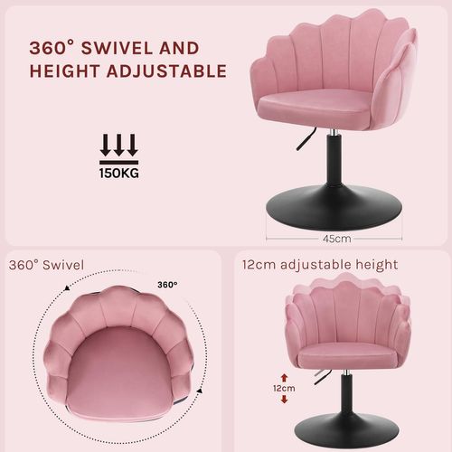Chaise De Coiffeuse, Fauteuil Pivotant En Velours, Réglable En Hauteur, Dossier Pétale, Rose