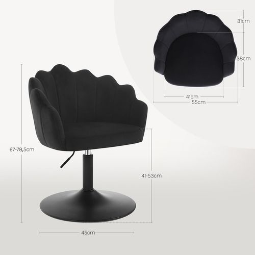 Chaise De Coiffeuse, Fauteuil Pivotant En Velours, Réglable En Hauteur, Dossier Pétale, Noir