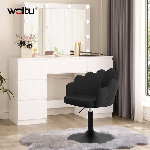 Chaise De Coiffeuse, Fauteuil Pivotant En Velours, Réglable En Hauteur, Dossier Pétale, Noir