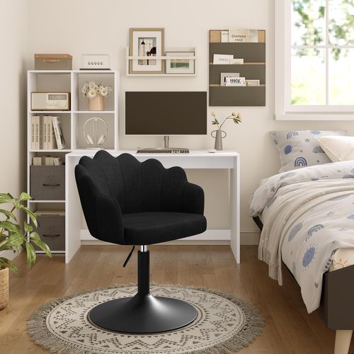 Chaise De Coiffeuse, Fauteuil Pivotant En Velours, Réglable En Hauteur, Dossier Pétale, Noir