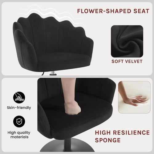 Chaise De Coiffeuse, Fauteuil Pivotant En Velours, Réglable En Hauteur, Dossier Pétale, Noir