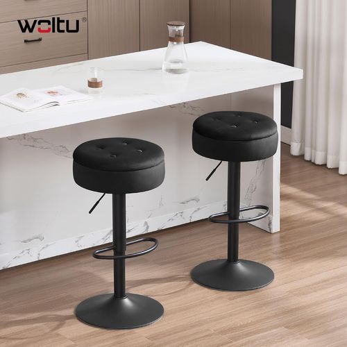 Tabouret Bar Haut, Tabouret Pivotant à 360°, Tabouret Moderne Avec Repose-pieds, Velours+Métal,Noir