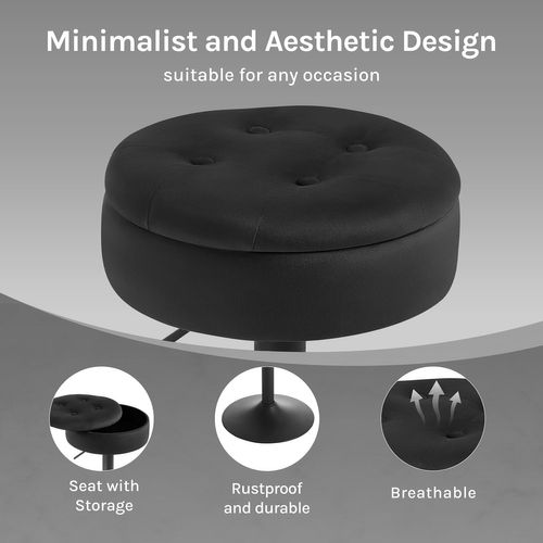 Tabouret Bar Haut, Tabouret Pivotant à 360°, Tabouret Moderne Avec Repose-pieds, Velours+Métal,Noir