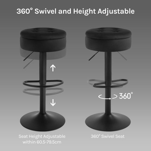 Tabouret Bar Haut, Tabouret Pivotant à 360°, Tabouret Moderne Avec Repose-pieds, Velours+Métal,Noir