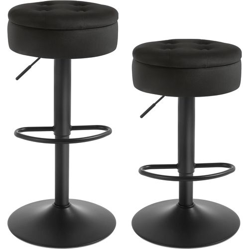 2 X Tabouret Bar Haut, Tabouret Pivotant à 360°, Tabouret Avec Repose-pieds, Velours + Métal, Noir