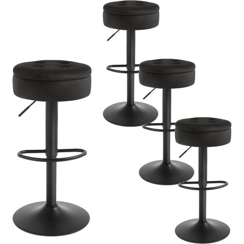 4 X Tabouret Bar Haut, Tabouret Pivotant à 360°, Tabouret Avec Repose-pieds, Velours + Métal, Noir